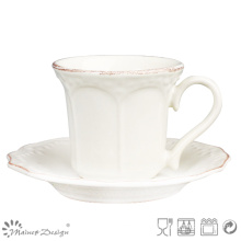 Classic Ceramic Tea Cup and Saucer with Brown Brush
